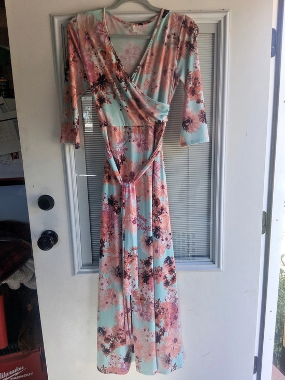PinkBlush Blue Floral Sash Tie Wrap Maxi Dress